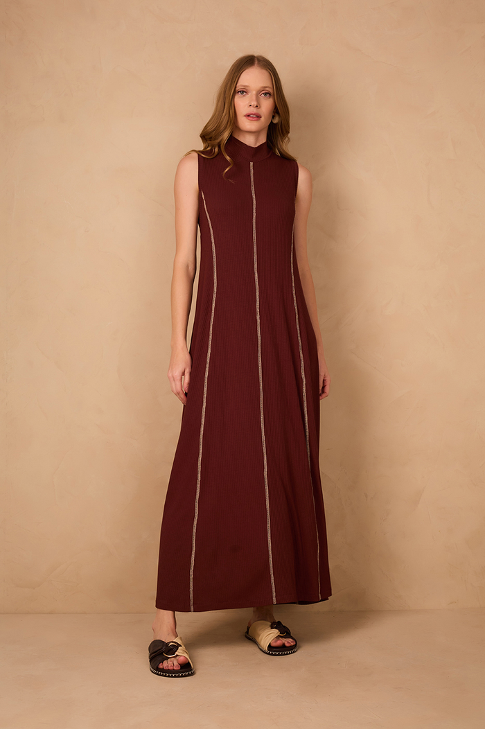 Brown Caffeine Ribbed Stitch  Maxi Dress_1