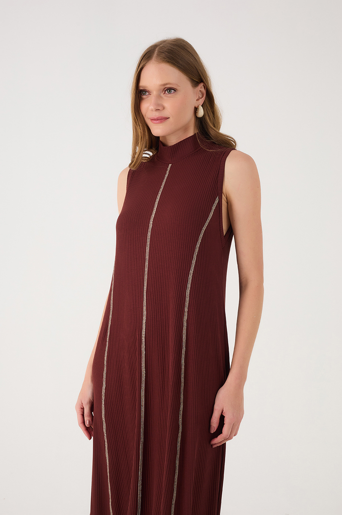 Brown Caffeine Ribbed Stitch  Maxi Dress_3