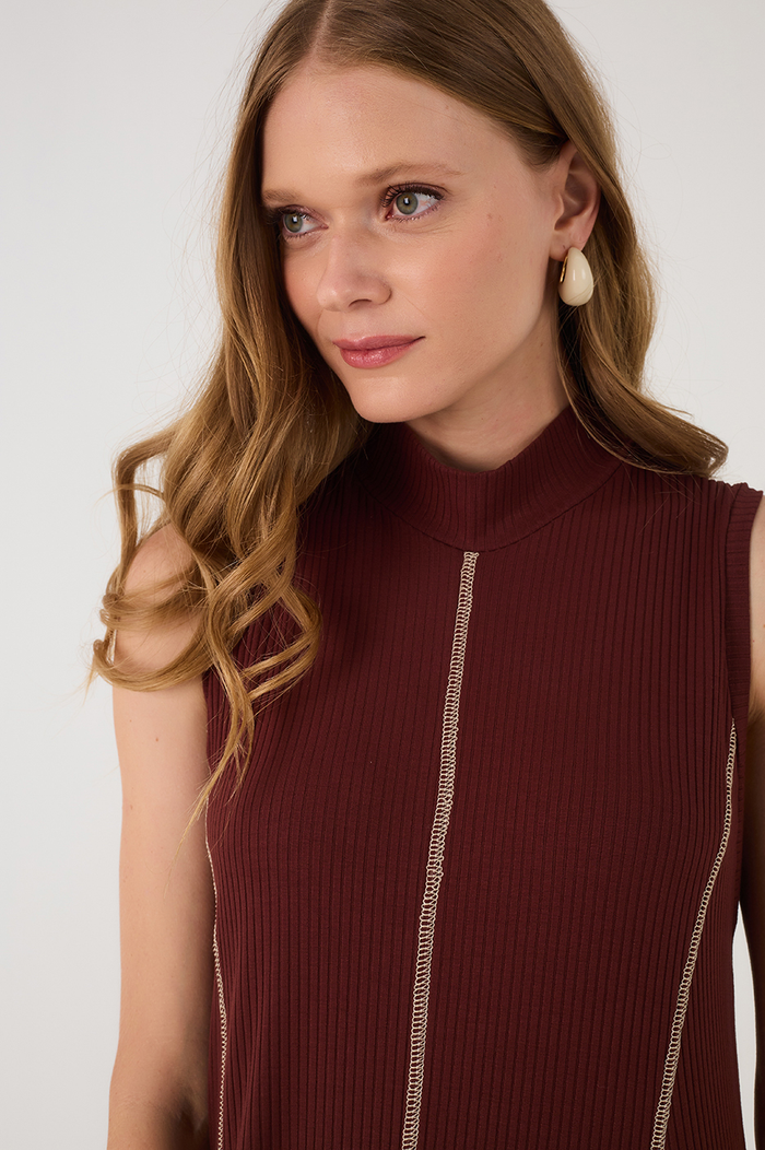 Brown Caffeine Ribbed Stitch  Maxi Dress_4