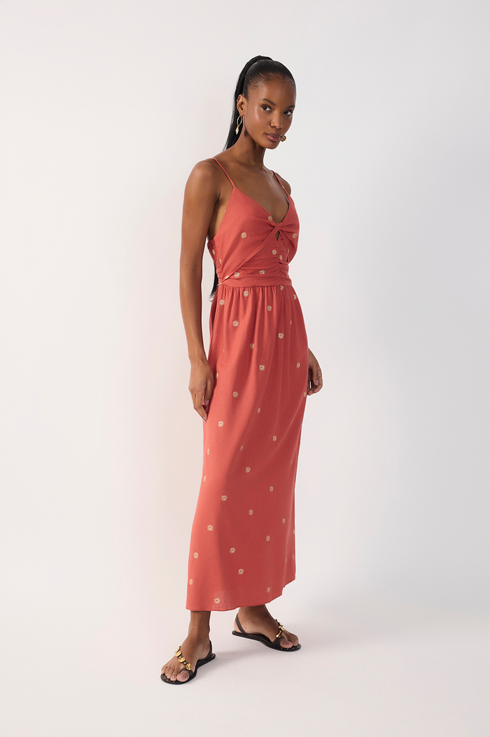 Brown Embroidered Linen Mini Dress_3