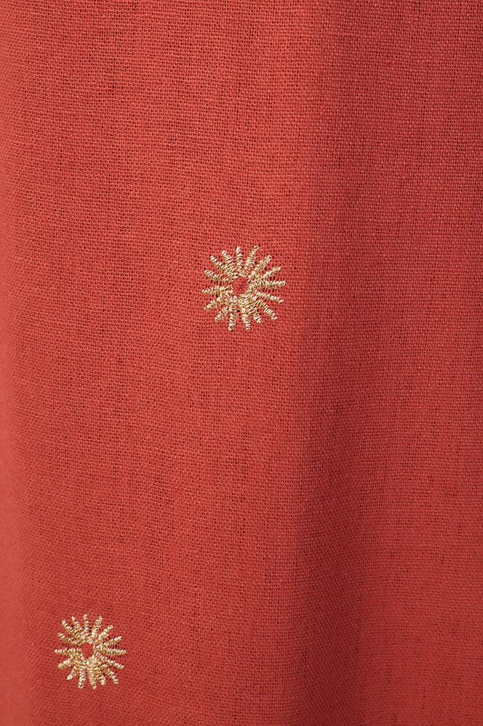 Brown Embroidered Linen Mini Dress_7