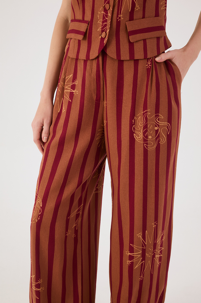 Brown Encanto Side Pockets Wide-Leg Pants_4