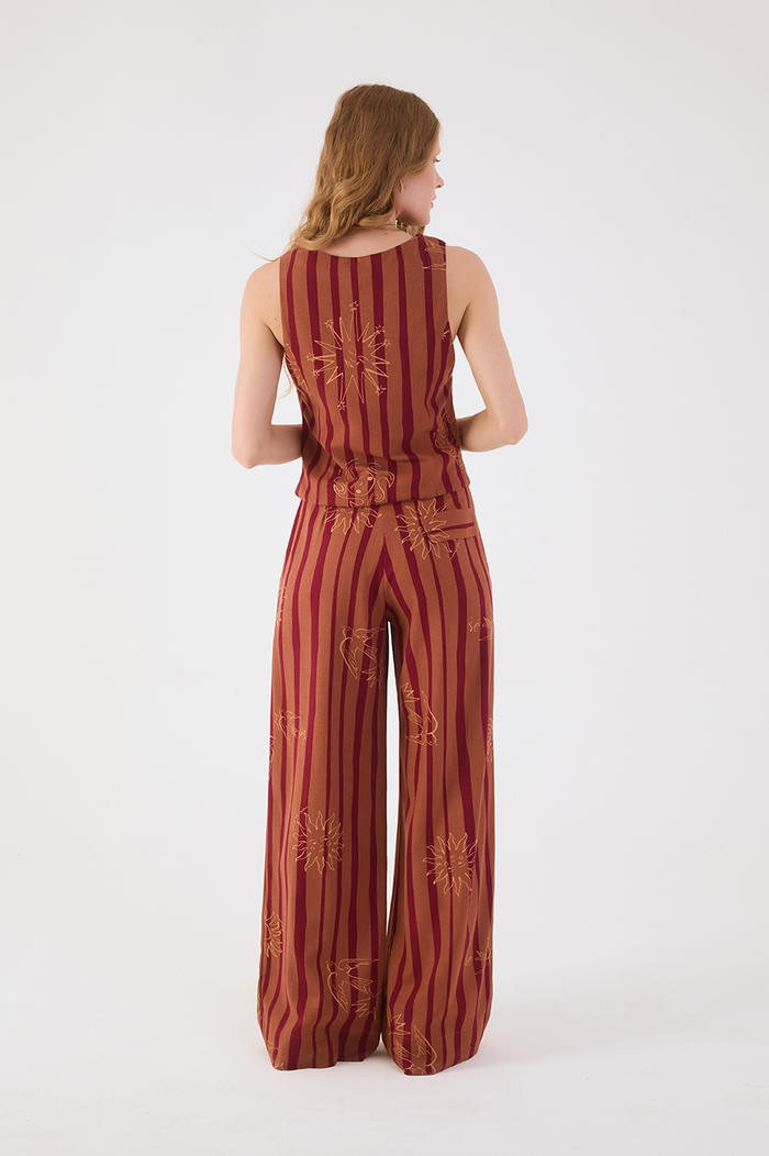 Brown Encanto Side Pockets Wide-Leg Pants