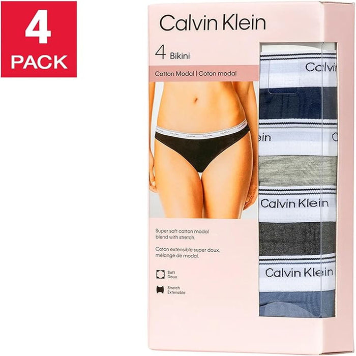 Calvin Klein Womens Bikini Cotton Modal Underwear Pack Of 4 ( Blue, Dark Grey, Navy, Grey) - Shoppers-kart.com