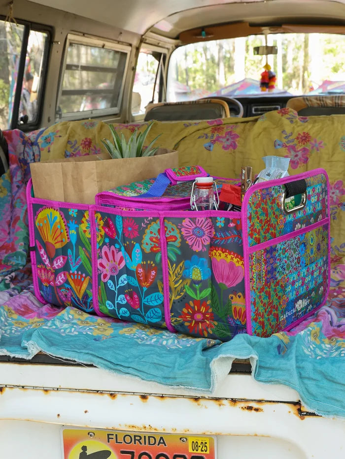 Car Trunk Organizer - Navy Folk Flower-view 1