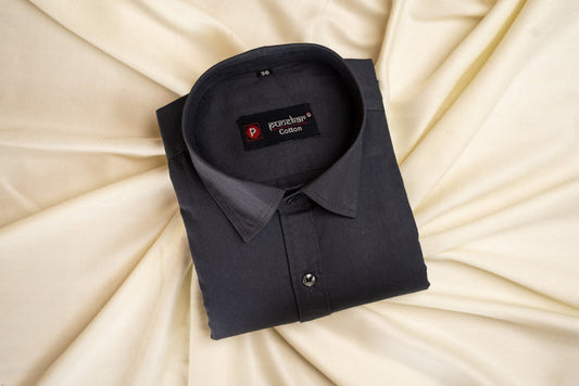 Punekar Cotton Carbon Color 100% Mercerised Cotton Diagonally Woven Formal Shirt for Men's. - Punekar Cotton