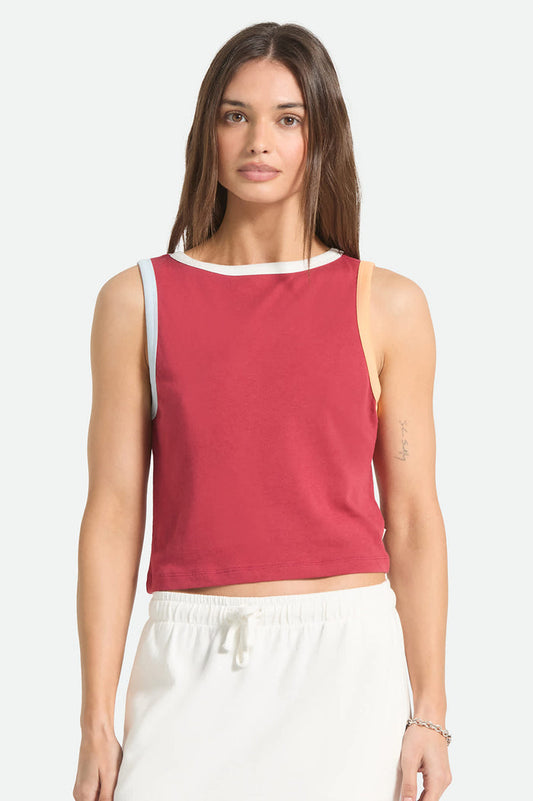 Women's Carefree Organic Garment Dye Cropped Tank in the color Robust Red - Women's Front View