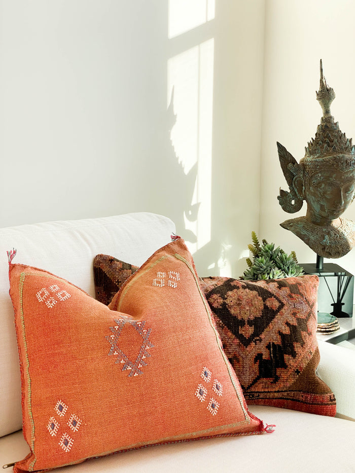 Carmella Handmade traditional Turkish oushak lumbar pillow cover made with vintage rugs 16x24 brown pink black