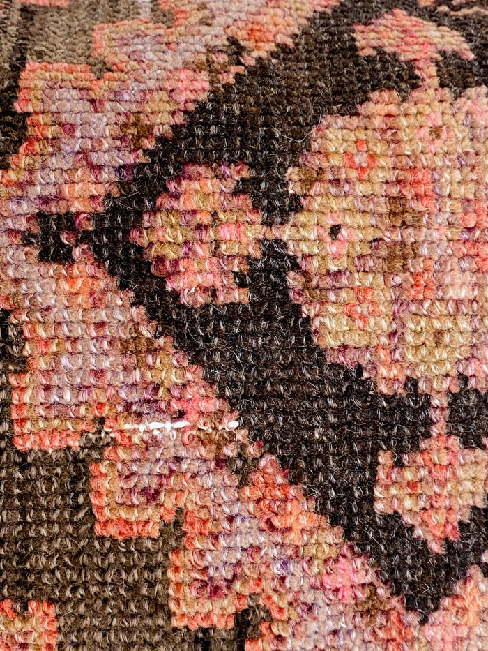 Carmella Handmade traditional Turkish oushak lumbar pillow cover made with vintage rugs 16x24 brown pink black