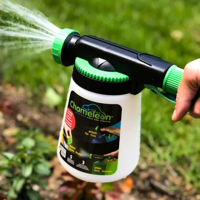 Filling sprayer with clean water and flushing dial settings after application.