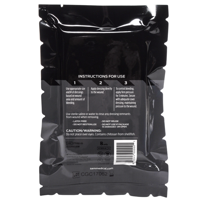 ChitoSam 100 Z Fold Blood Clotting Dressing 3x6 Each