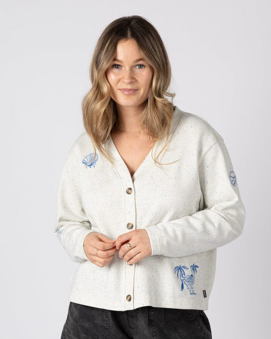 Clemmie Womens Sweat Cardigan in Cream