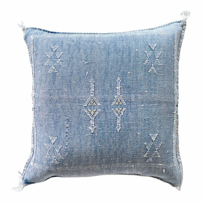 Blue Artisanal Handmade Moroccan embroidered cactus silk sabra pillow handwoven