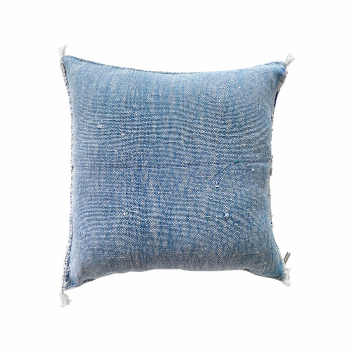 Blue Artisanal Handmade Moroccan embroidered cactus silk sabra pillow handwoven