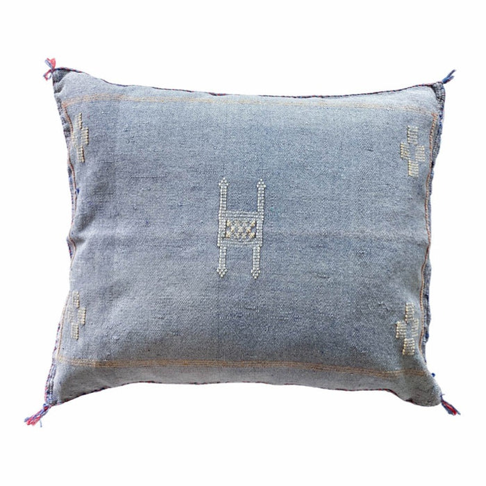 Blue Artisanal Handmade Moroccan embroidered cactus silk sabra pillow handwoven