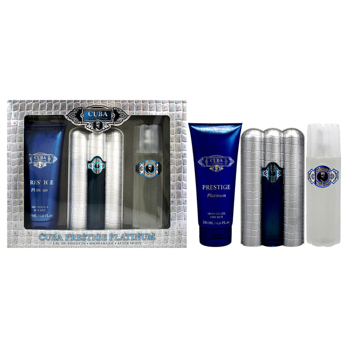 Cuba Prestige Platinum by Cuba for Men - 3 Pc Gift Set 3oz EDT Spray, 6.7oz Shower Gel, 3.3oz After Shave