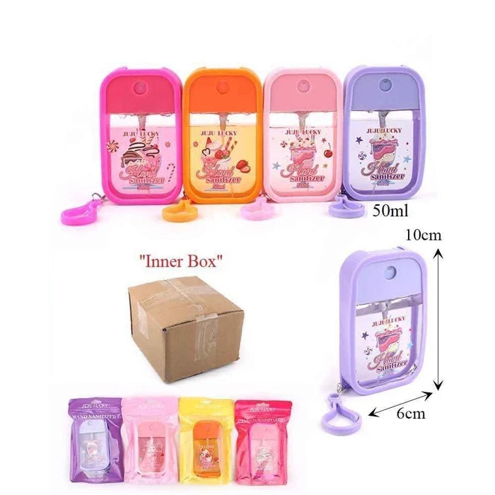 Cute Keychain Hand Sanitizer Spray Bottles (50ml) – Portable Refillable Travel Mist Sprayer Set with Silicone Holder & Clip for Backpacks, Kids, School, & Travel (ANV-1794)