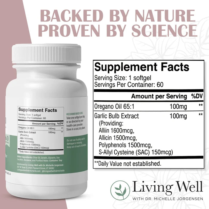 Daily Herbal Immunity oregano oil and garlic supplement ingredients and supplement facts