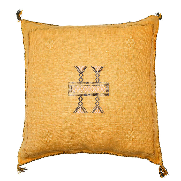 Dandelion III Artisanal Handmade Moroccan embroidered cactus silk sabra lumbar pillow yellow handwoven