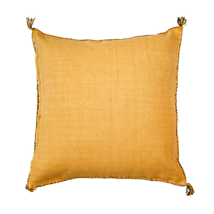 Dandelion III Artisanal Handmade Moroccan embroidered cactus silk sabra lumbar pillow yellow handwoven