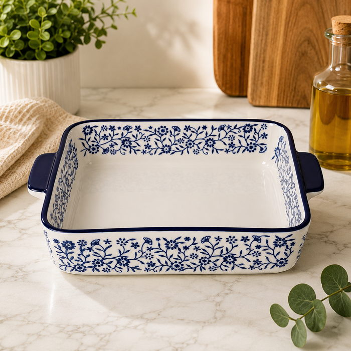 DANNY HOME ceramic baking dish
8 inch rectangular baking dish
ceramic casserole dish
blue floral baking dish
rectangular ceramic bakeware
ceramic baking dish with handles
oven to table casserole dish
premium ceramic bakeware
ceramic oven dish Pakistan
glazed ceramic baking dish
DANNY HOME 8-inch rectangular ceramic baking dish with blue floral pattern and integrated side handles for baking and serving.