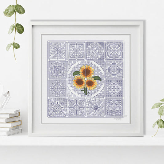 Dutch Tiles - Sunflower Blackwork Pattern by Peppermint Purple