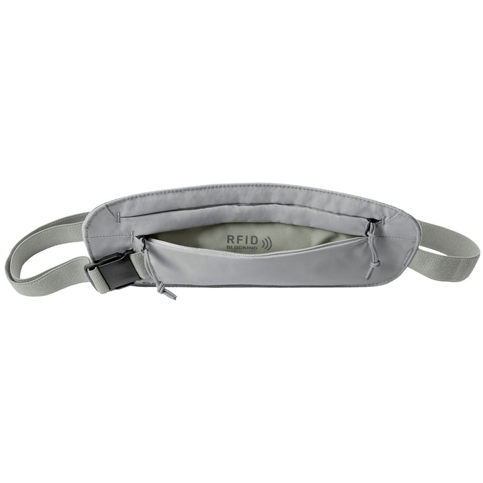 Grey with gray lining showing rfid blocking tech Eagle Creek Undercover RFID Money Belt