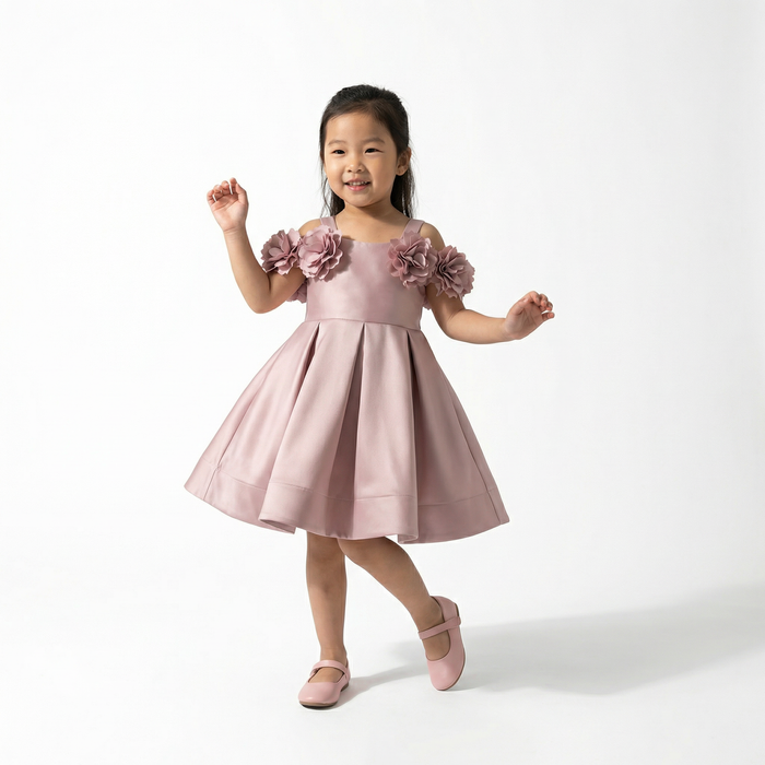 Evelyn Blue Girls Satin Dress