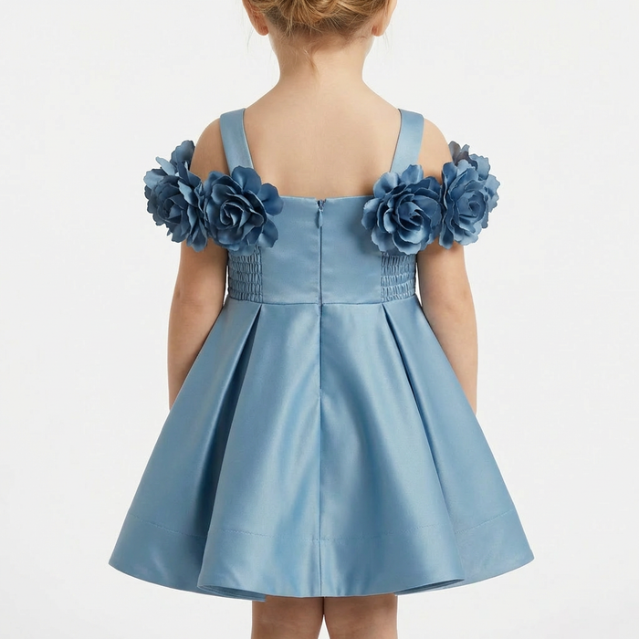 Evelyn Blue Girls Satin Dress