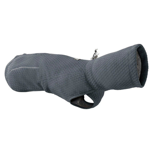 Gray quilted dog coat on a white background
