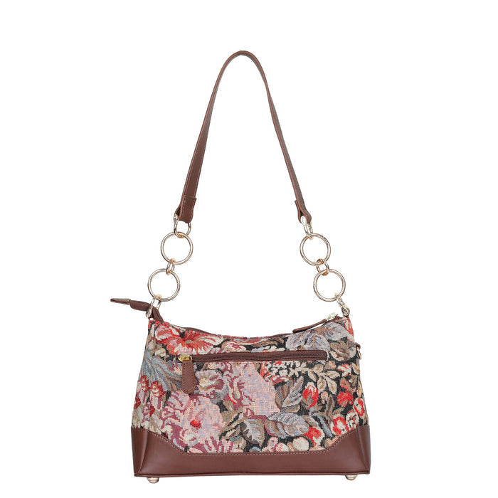 Women's Floral Tapestry Chain Shoulder Bag with Leather Trim - Canada & USA-back view