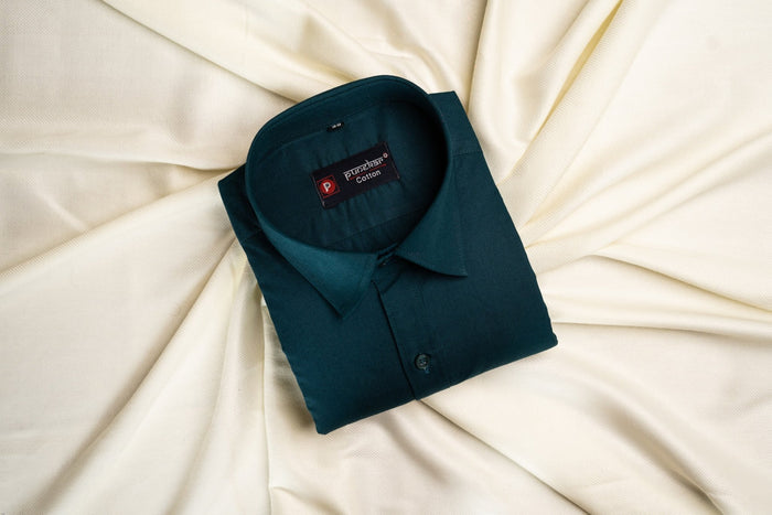 Punekar Cotton Forest Green Color 100% Mercerised Cotton Diagonally Woven Formal Shirt for Men's. - Punekar Cotton