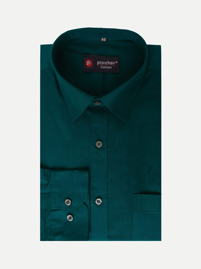 Punekar Cotton Forest Green Color 100% Mercerised Cotton Diagonally Woven Formal Shirt for Men's. - Punekar Cotton