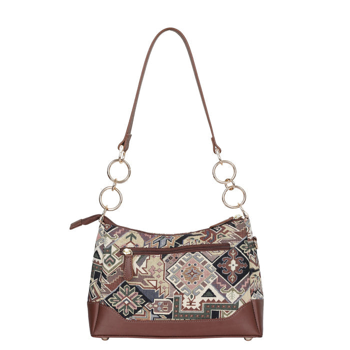 Women's Geometric Tapestry Chain Shoulder Bag with Leather Trim - Canada & USA-back view
