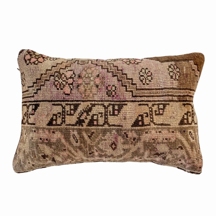 Gladice Handmade traditional Turkish kilim pillow cover made with vintage rugs 16x24 beige brown purple