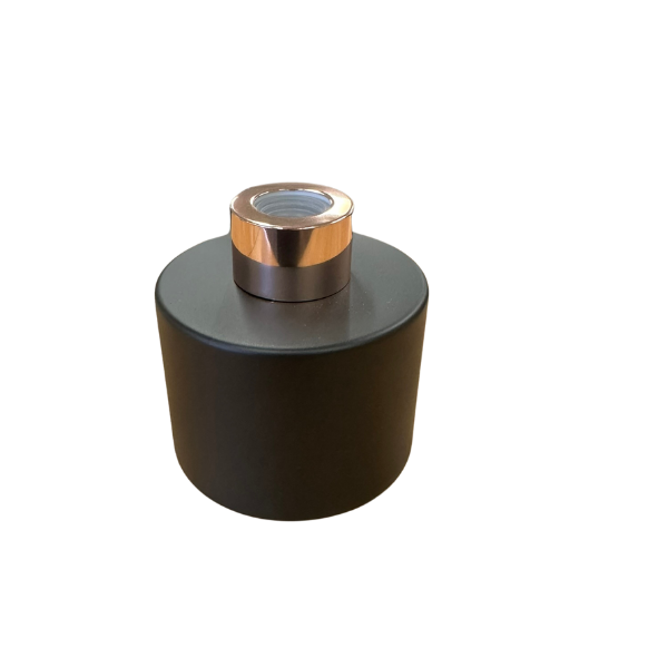 Glass Diffuser Bottle Matt Black - 125ml - Round with Rose Gold Screw Cap