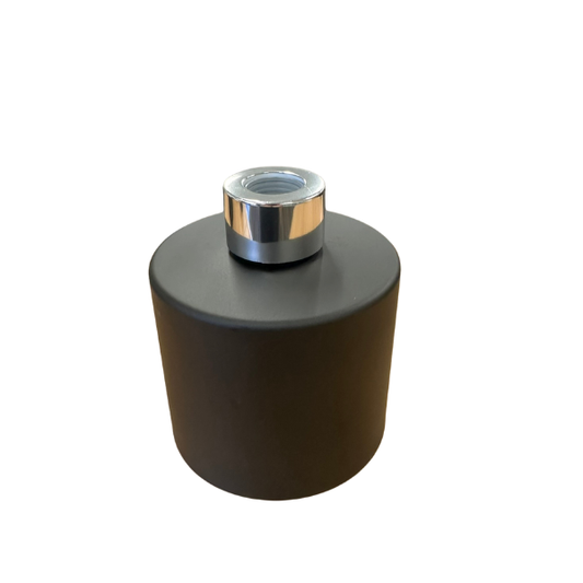 Glass Diffuser Bottle Matt Black - 200mls - Round with Sealing Plug and Silver Screw Cap