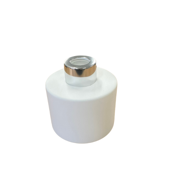 Glass Diffuser Bottle Matt White - 125ml - Round with  silver Screw Cap