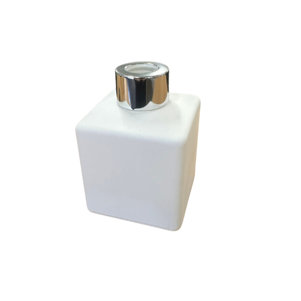 Glass Diffuser Bottle Matt White - 125ml - Square and Silver Screw Cap