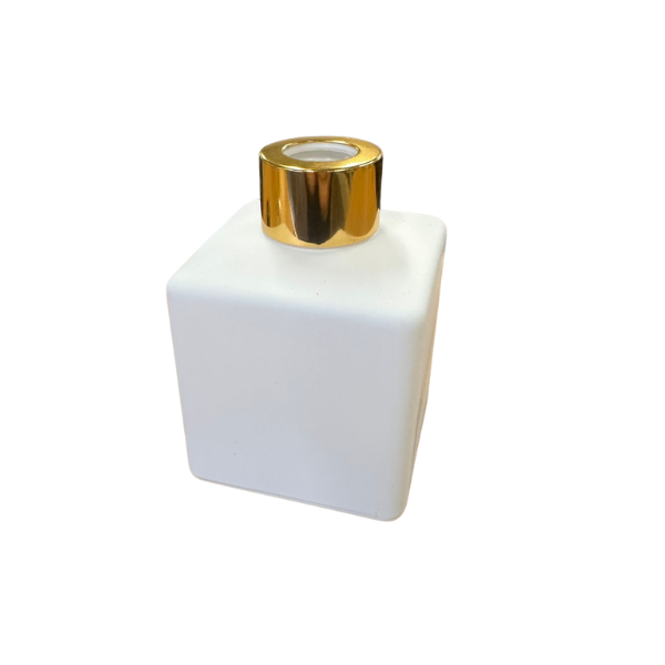 Glass Diffuser Bottle Matt White - 125ml - Square with Gold Screw Cap