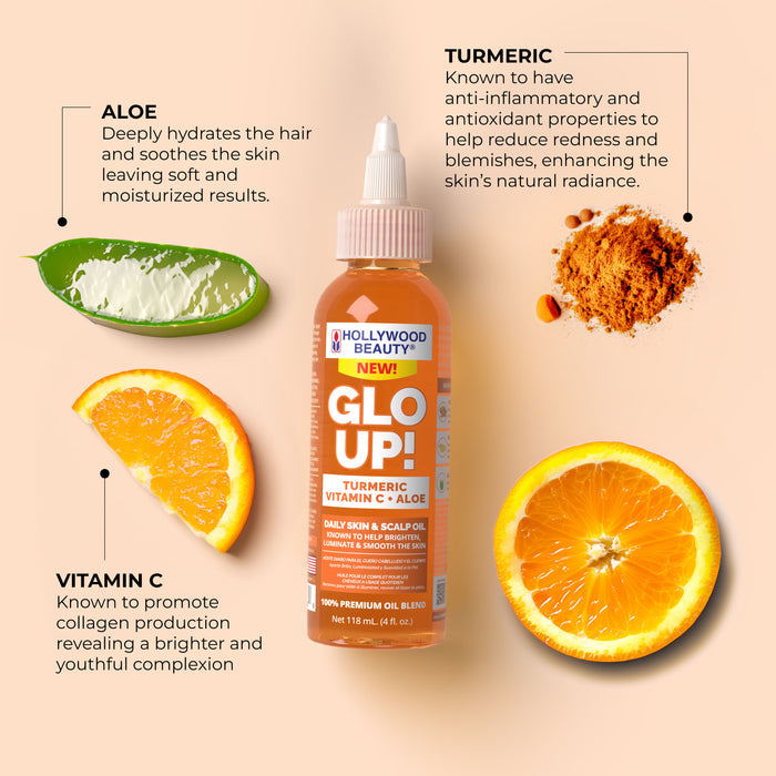 Glo Up! Turmeric, Vitamin C + Aloe Daily Skin & Scalp Oil - 4 fl oz