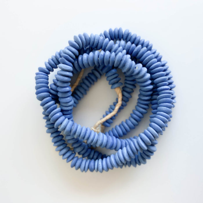handmade Ghanaian blue saucer beads
