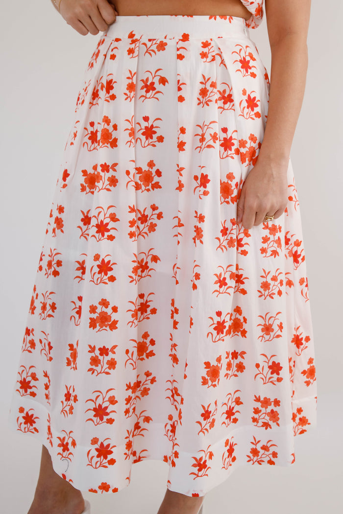 Red Floral Two Piece Set- Women's Matching Set- Midi Skirt Set