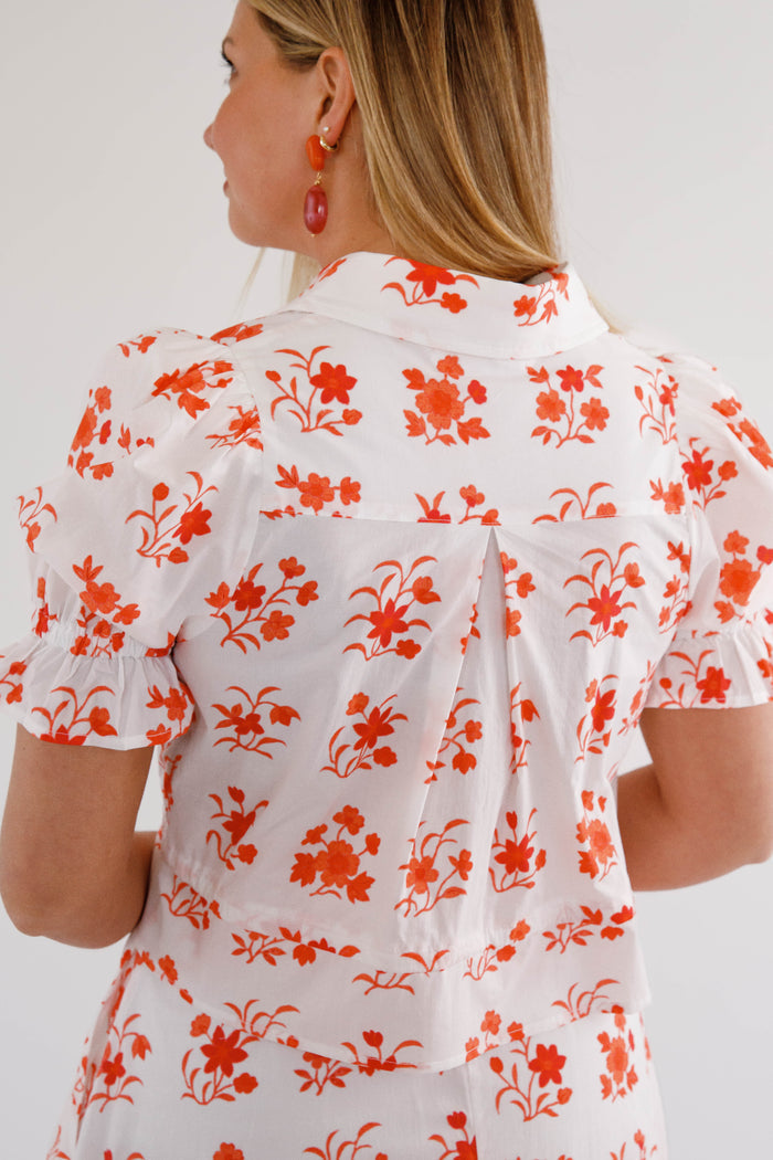 Red and White Floral Top- Women's Matching Set- Entro Matching Top and Skirt