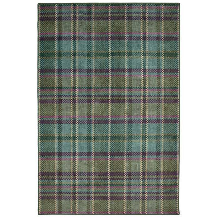 Isla Plaid Emerald Green Eco-Washbale Rug - a 100% recycled material rug featuring a green tartan plaid design.