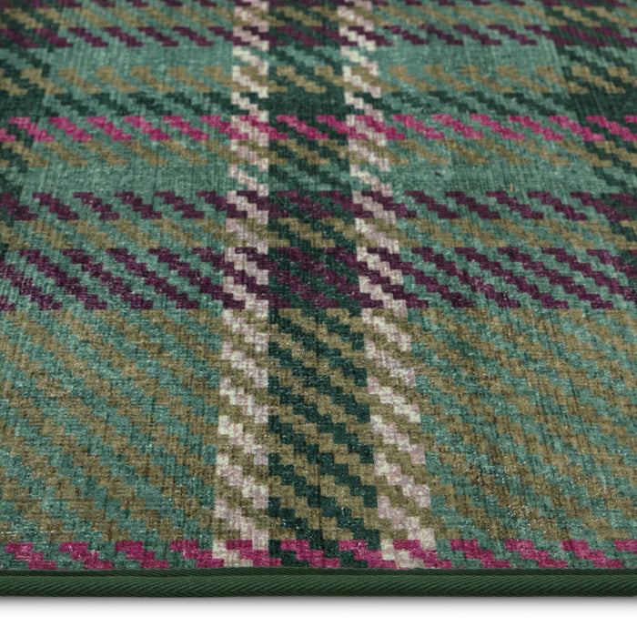 Isla Plaid Emerald Green Eco-Washbale Rug - a 100% recycled material rug featuring a green tartan plaid design.