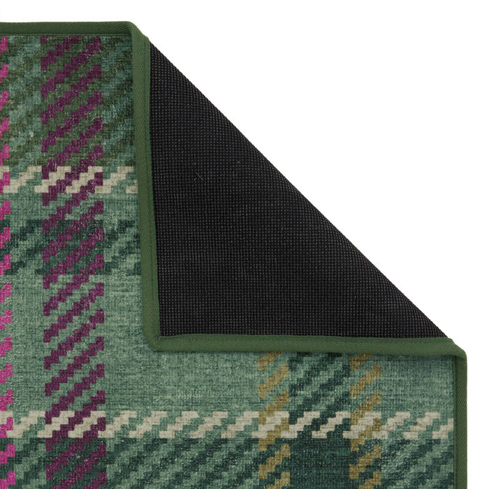 Isla Plaid Emerald Green Eco-Washbale Rug - a 100% recycled material rug featuring a green tartan plaid design.
