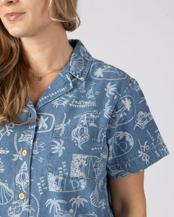 Island Life Womens Short Sleeve Shirt in Blue