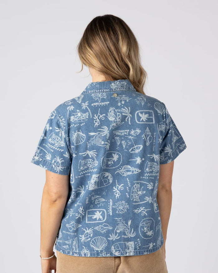 Island Life Womens Short Sleeve Shirt in Blue