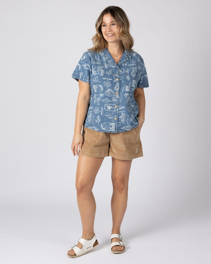 Island Life Womens Short Sleeve Shirt in Blue